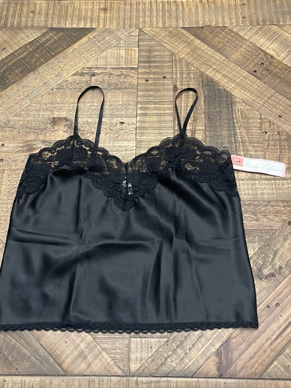 Black Lace Trim Satin Camisole